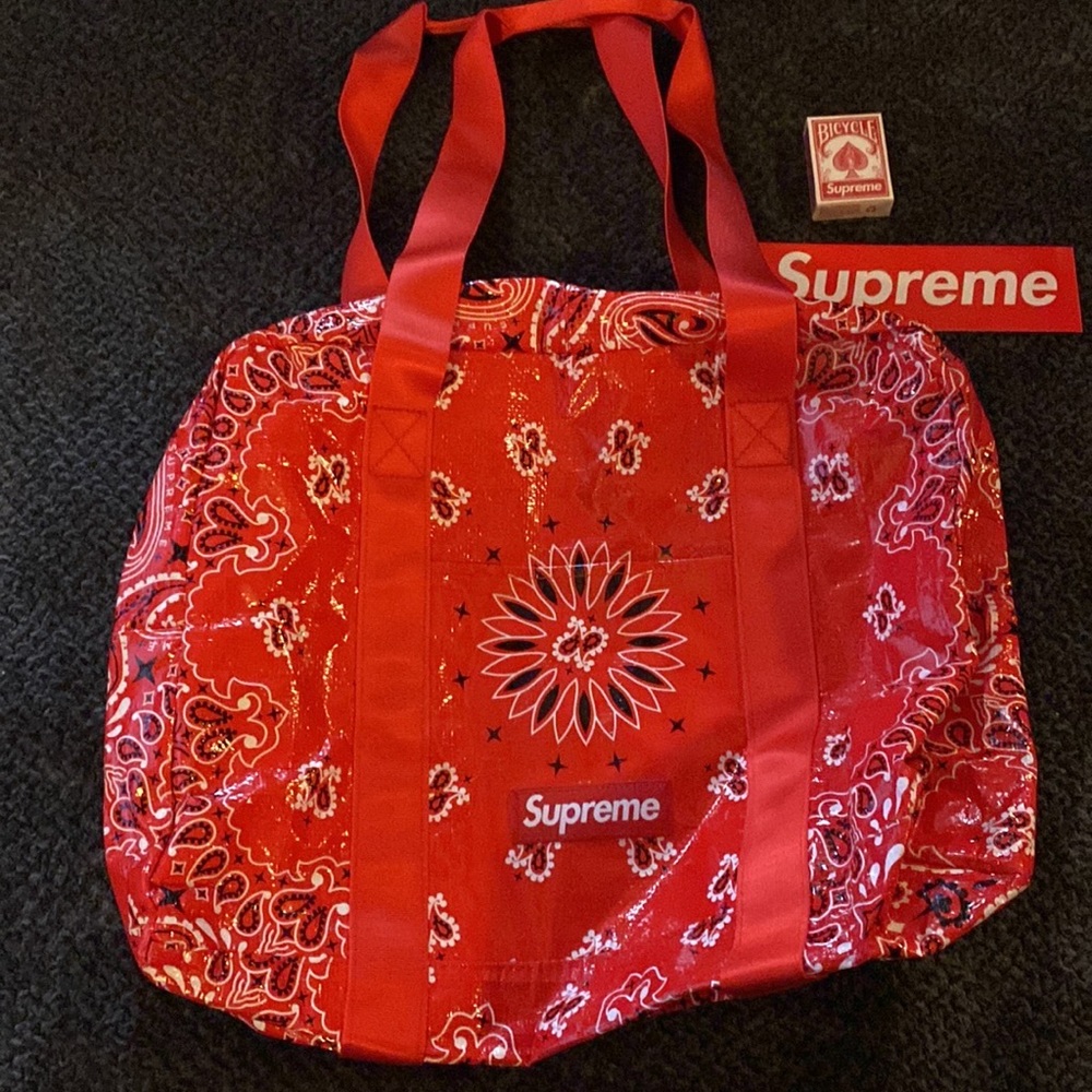 Supreme bandana duffle bag.